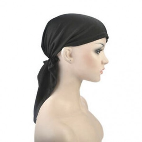 Fekete Női fejkendő Chemo Hat Turban előkötött fejfedő Bandana Tichel rák sapka