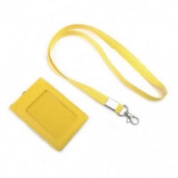 Sárga Bőr Pocket Pénztárca Üzleti azonosító jelvénykártya Hitelkártya tartó Neck Strap Lanyard