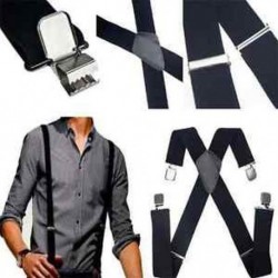 Férfi divat fekete bőr nadrágtartó X-Back állítható Clip-on elasztikus függesztők