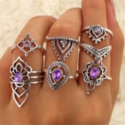 7Pcs / Set Boho Vintage Ezüst Kristály Ametiszt Midi A Knuckle Ring Ékszer felett