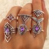 7Pcs / Set Boho Vintage Ezüst Kristály Ametiszt Midi A Knuckle Ring Ékszer felett