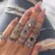 15Pcs Boho Retro Midi ujj gyűrű szett Vintage Punk Knuckle gyűrűk Esküvői ékszerek