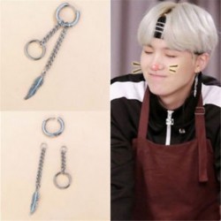 Ezüst színű fülbevaló hosszú lánccal - Tollal - Karikával - KPOP - BTS - Bangtan Boys