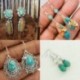 * 8 (3cm * 1cm * 1cm) Antik nők 925 ezüst türkiz gyöngyszem esküvői fél csepegés fülbevaló Új