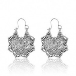 Ezüst Boho antik ezüst cigány indiai törzsi etnikai hoop Dangle Mandala fülbevalók Hot