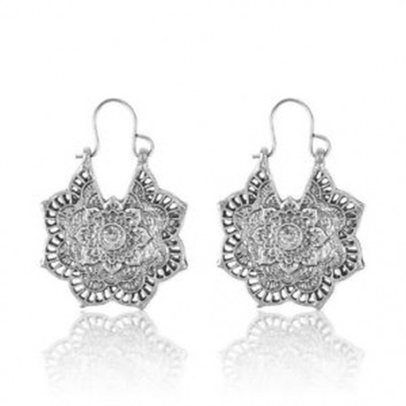 Ezüst Boho antik ezüst cigány indiai törzsi etnikai hoop Dangle Mandala fülbevalók Hot