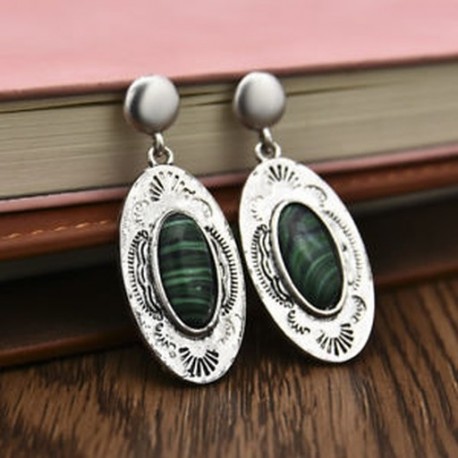 Vintage 925 Ezüst Zöld Üveg Esküvői Kézzel Dangle Fülbevaló Eardrop Ajándék Új