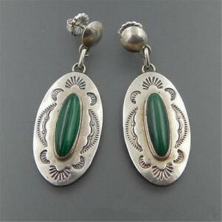 Vintage kézműves 925 ezüst zöld üveg esküvői dangle fülbevaló Dangle csepp