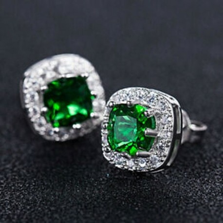 Green   Silver 18K Rose Gold Princess Cut Topaz Square Gems Vágott zafír fülbevaló fül Stud ajándék