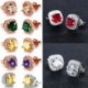 Green   Silver 18K Rose Gold Princess Cut Topaz Square Gems Vágott zafír fülbevaló fül Stud ajándék