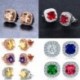 Green   Silver 18K Rose Gold Princess Cut Topaz Square Gems Vágott zafír fülbevaló fül Stud ajándék