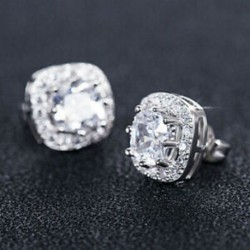 Fehér   ezüst 18K Rose Gold Princess Cut Topaz Square Gems Vágott zafír fülbevaló fül Stud ajándék