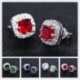 Fehér   ezüst 18K Rose Gold Princess Cut Topaz Square Gems Vágott zafír fülbevaló fül Stud ajándék