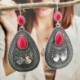 Női Boho Red Ruby drágakő 925 Ezüst csepp dugó kampók fülbevaló ékszerek
