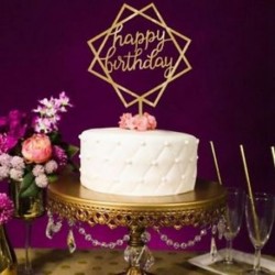 2db Happy Birthday - Arany színű dupla négyzetes keretes akril tortadísz szülinapra - J6E1