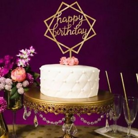 2db Happy Birthday - Arany színű dupla négyzetes keretes akril tortadísz szülinapra - J6E1