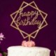 2db Happy Birthday - Arany színű dupla négyzetes keretes akril tortadísz szülinapra - J6E1