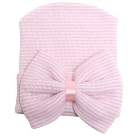 Újszülött kórházi sapka sapka íjjal, aranyos, puha, édes baba sapkákkal (rózsaszín) E8R3