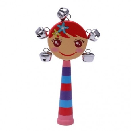 1db baba gyerekek szivárványos fa fogantyúval Bell Jingle Stick Shaker Rattle játékok Q1E9