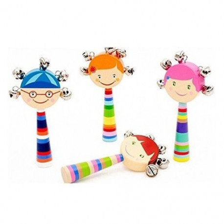 1db baba gyerekek szivárványos fa fogantyúval Bell Jingle Stick Shaker Rattle játékok B9B5