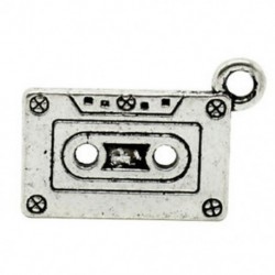 1X (20 db ősi ezüst tónusú kazettás magnó medálok 23 x 13 mm B7I1)