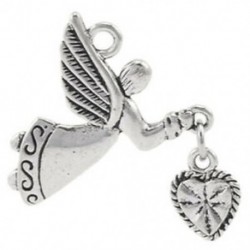 1X (10 db ezüst tónusú angyal szerelmes szív charm medálok 25x22mm (1 &quot x7 / 8&quot ) R6A1)
