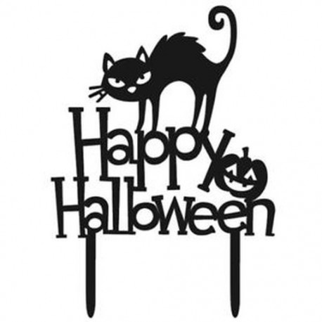 2db Happy Halloween fekete macskás akril tortadísz Halloween-re - R2H7