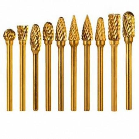 6X (dupla vágású titán-keményfém forgó burr készlet - 10 darab 1/8 hüvelyk (3 mm) Sh G5F7