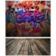 2db 150x90cm-es Graffitis téglafal és deszka padló háttér stúdió fotózáshoz - B1I0