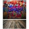 2db 150x90cm-es Graffitis téglafal és deszka padló háttér stúdió fotózáshoz - B1I0