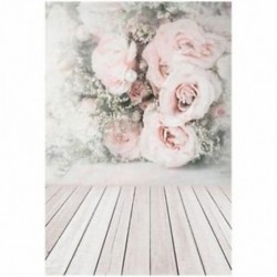 2db 210x150cm-es Rózsaszín rózsa mintás tapéta és deszka padló háttér stúdió fotózáshoz - L3X5
