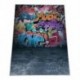 2db 210x150cm-es Graffitis téglafal és deszka padló háttér stúdió fotózáshoz - D6W4