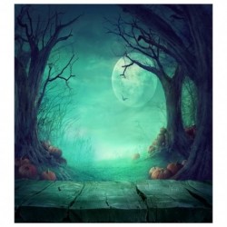 6db 210x150cm-es Deszka padlós - Teliholdas - töklámpás - kísérteties Halloween háttér stúdió fotózáshoz - A9O3
