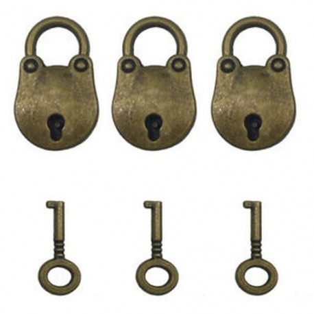 6X (3 db vintage antik stílusú mini medvefej archaizált lakatok kulcstartóval G6X1