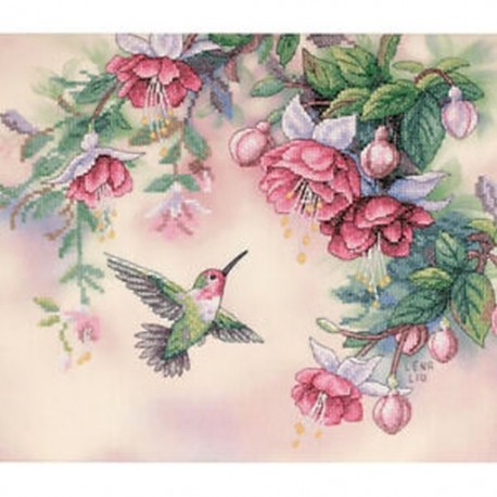 Méretek Kolibri és Fukszia bélyegzett keresztszemes készlet -14 hüvelykes X 12 inc. J7F7