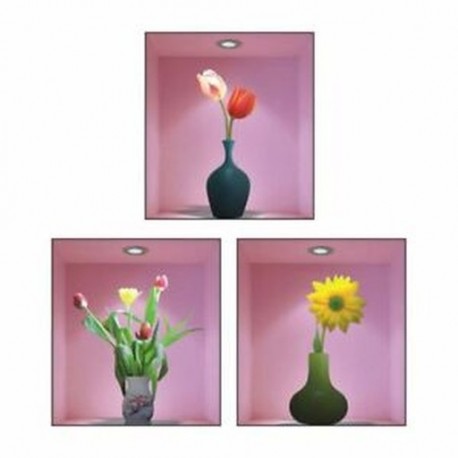 Set 3 Art fali dekoráció 3D váza, virágos, modern falimatrica matrica freskók Y2Y9
