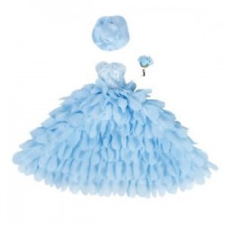 Esküvői ruha és kalap virággal Barbie babákhoz (kék) R5E2
