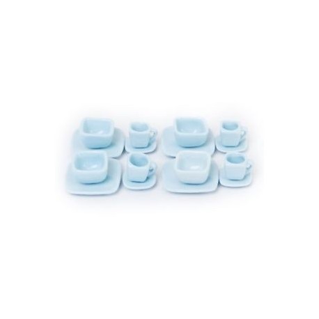 16 db Miniatűr Dollhouse Square étkészlet Porcelán teáskészlet Mu Q5K7 evőeszközök