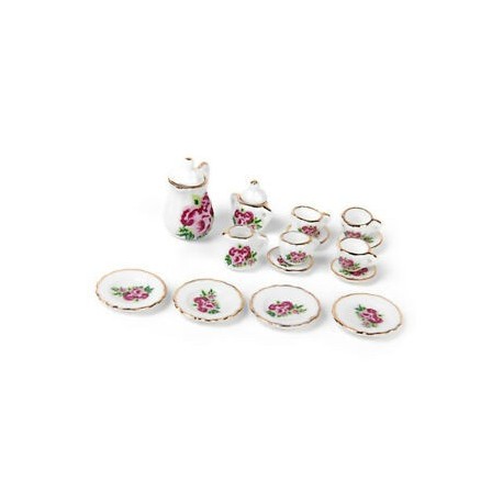 3X (15 darab porcelán teáskészlet Dollhouse miniatűr ételek, kínai rózsa dishe E6A1