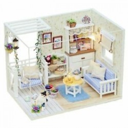 Babaház bútor Diy miniatűr porvédő 3D-s fa miniatűr babaház E1U0