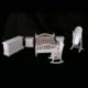 1: 12 Dollhouse miniatűr fehér fa hálószoba bútor ágyneműszekrény Tükör E8G2