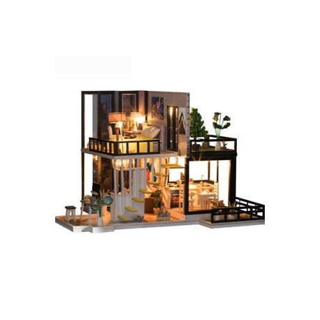 1X (DIY Babaház Fa Miniatűr Babaház Miniatűr Babaház Furnérrel T2F1