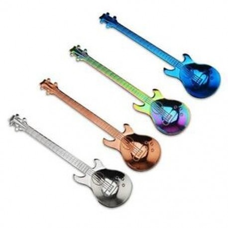 4 gitár alakú rozsdamentes acél kávéskanál készlet Demitasse kanalak Desser Y3P2