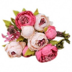 1Bouquet 8 fej mesterséges bazsarózsa selyem virág levél otthon esküvői dekoráció P7X9