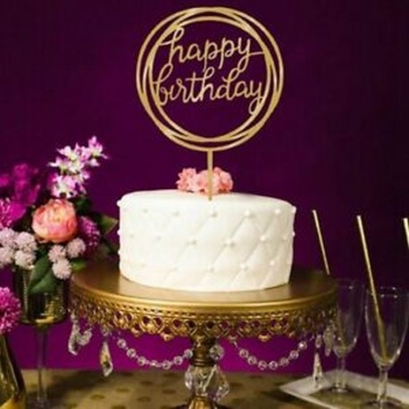 Happy Birthday - Arany színű akril tortadísz szülinapra - R6V1