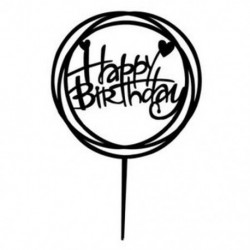 Happy Birthday - Fekete színű kerek akril tortadísz szülinapra - L6N9