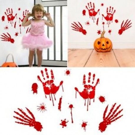 1X (1 db Halloween fali matrica dekoráció félelmetes vérláb- és kézbuli D8S0