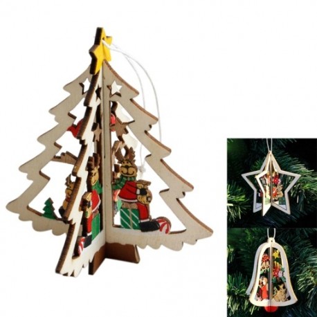 1X (6 db / SET barkács fa harang karácsonyfa medál 3D karácsonyi dekoráció függő Deco D7O3