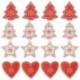 2X (16 darab kevert barkácsolású fehér és piros fa / szív / csillag fa díszek karácsonyra H0K8