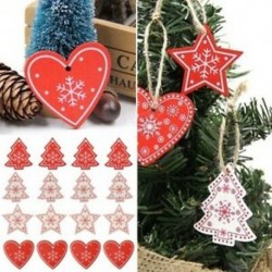 4X (16 darab kevert barkácsolású fehér és piros fa / szív / csillag fa díszek karácsonyraR2K4
